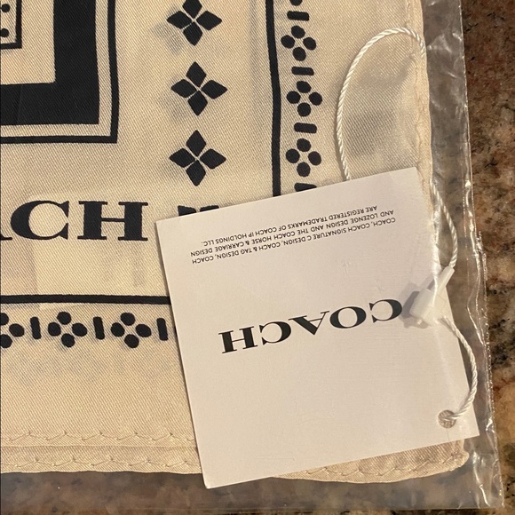 COACH Horse & Carriage Dot Print Silk Bandana in Chalk & Black #CAP44, 23" x 23" - Picture 3 of 5